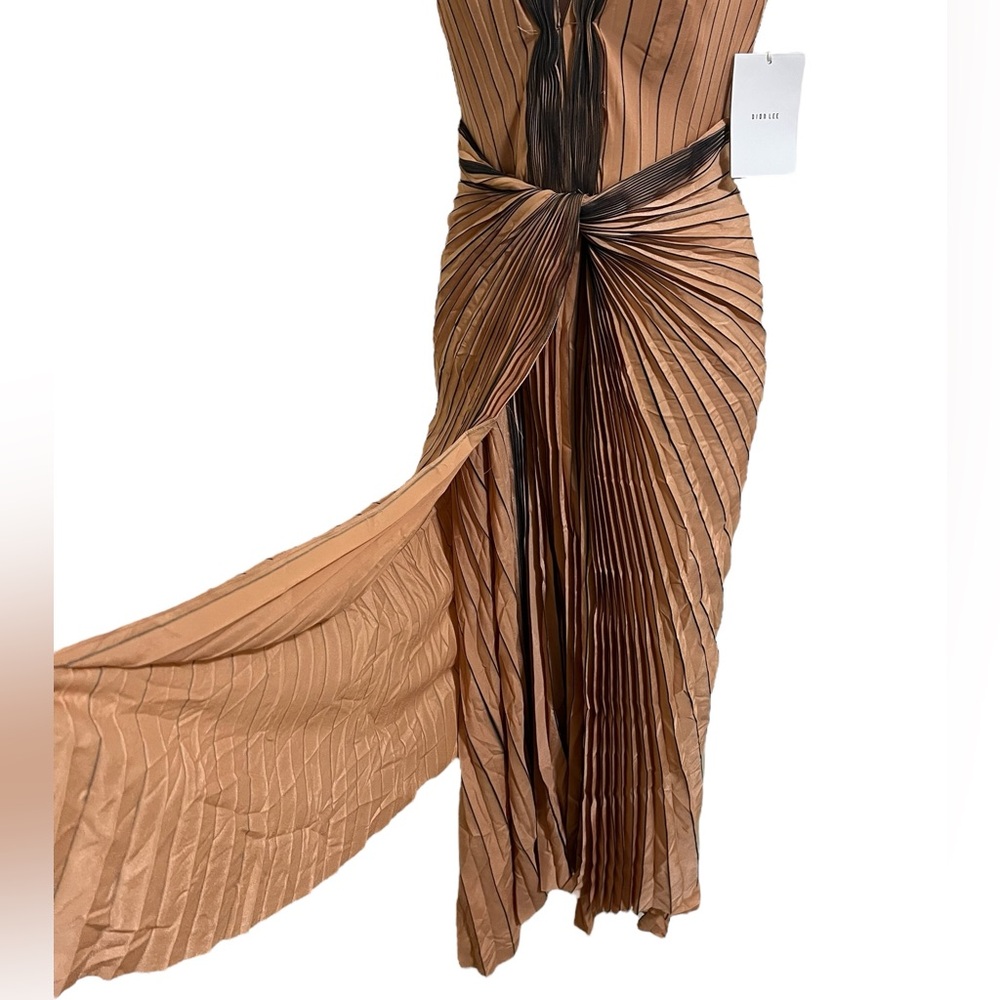 DION LEE Sunray Plunge Dress Pinstripe Pleating Sleeveless in Clay Size 2 US - Picture 5 of 15